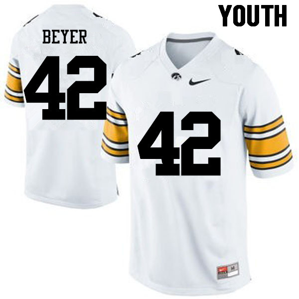 Youth Iowa Hawkeyes #42 Shaun Beyer College Football Jerseys-White